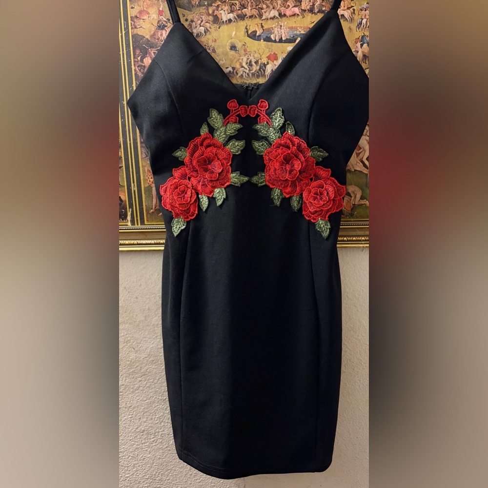 AKIRA Black and Red Strapless Bodycon Dress